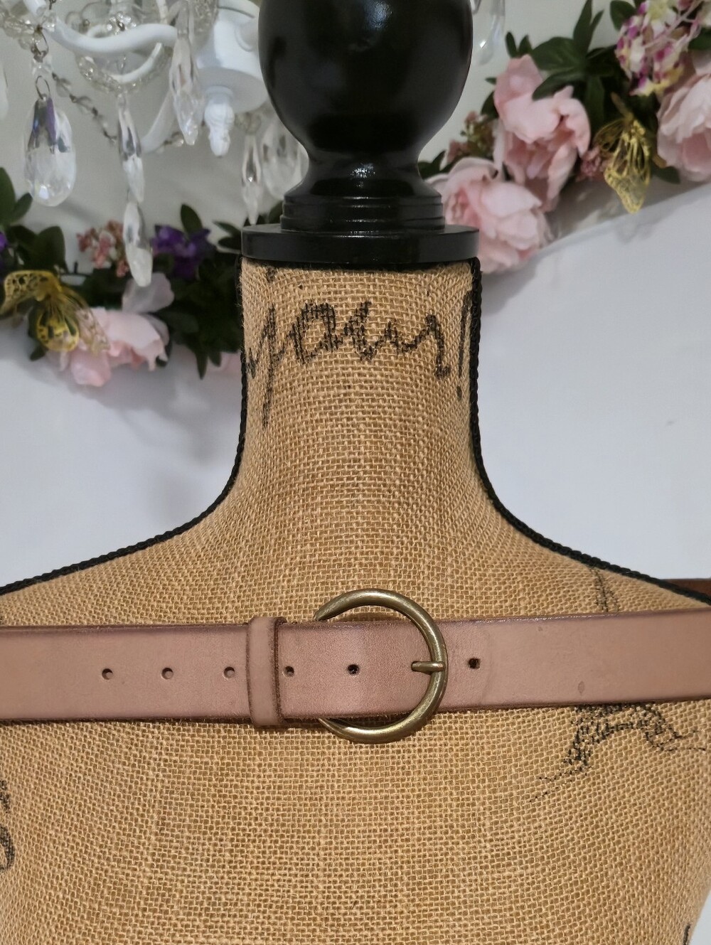Frye Suede Leather Belt in Brown with Branded Ink